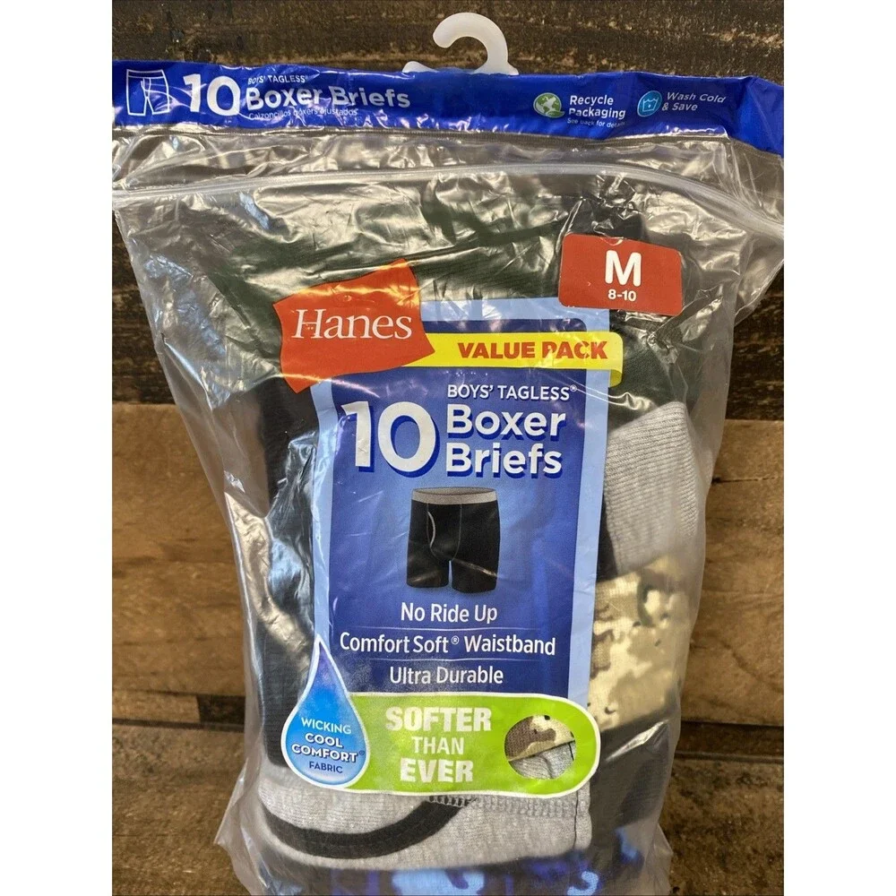 Hanes Boy's Comfort Flex Boxer Briefs 10 Pack Size M 8-10 New Open Package